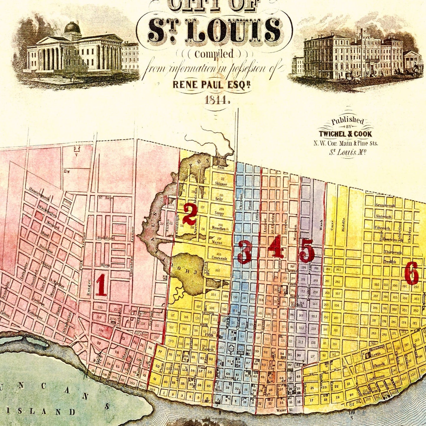 Vintage Map of Saint Louis, Missouri 1844
