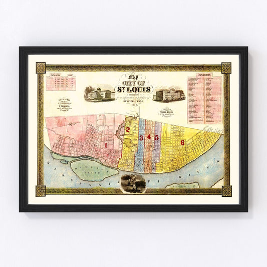 Vintage Map of Saint Louis, Missouri 1844