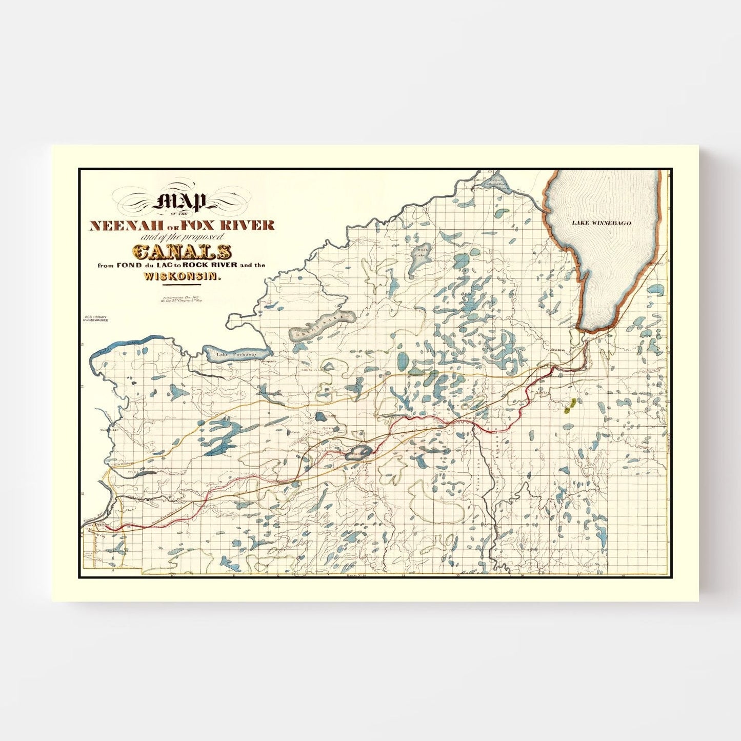 Vintage Fox River, WI Map 1839