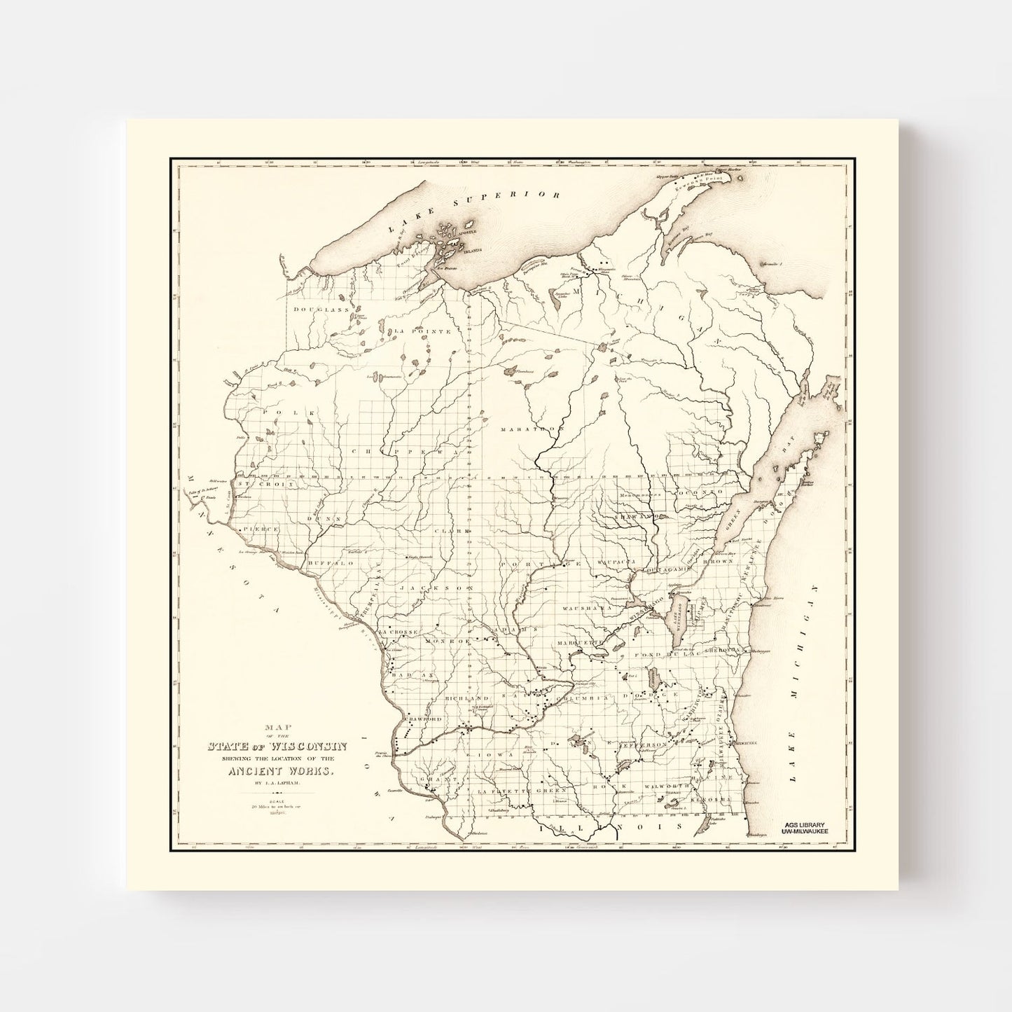 Vintage Map of Wisconsin 1855