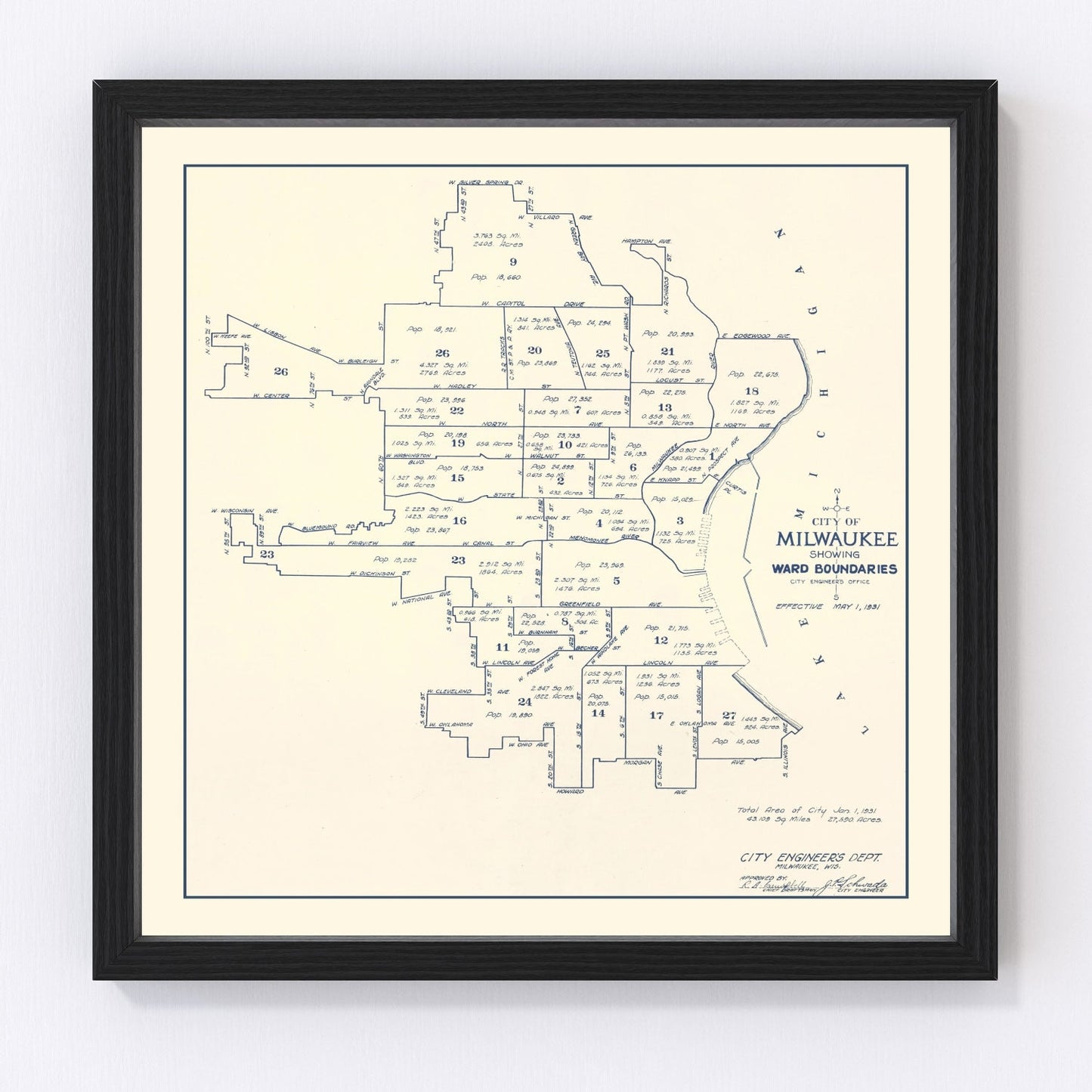 Vintage Map of Milwaukee, Wisconsin 1931