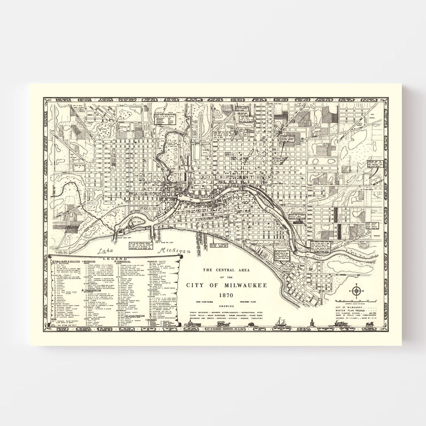 Vintage Map of Milwaukee, Wisconsin 1870