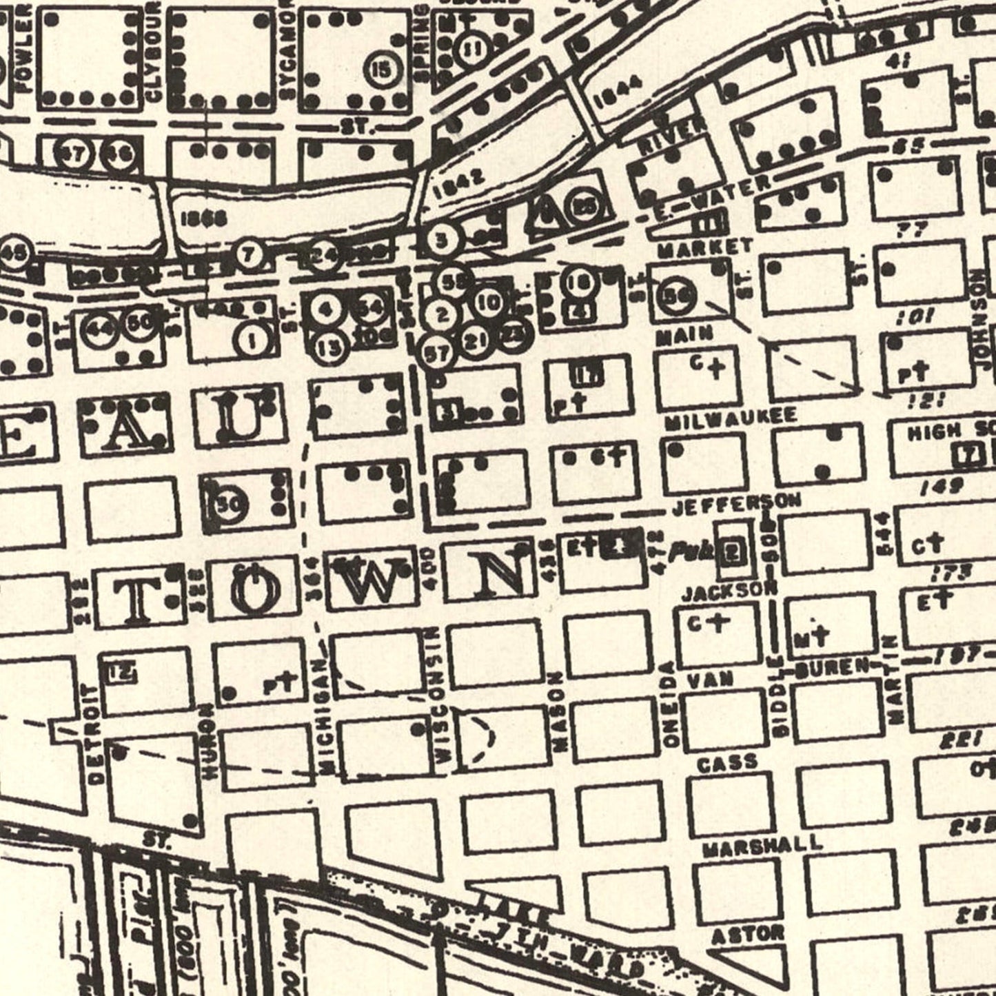 Vintage Map of Milwaukee, Wisconsin 1870