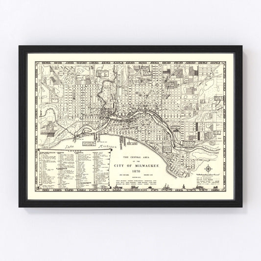 Vintage Map of Milwaukee, Wisconsin 1870
