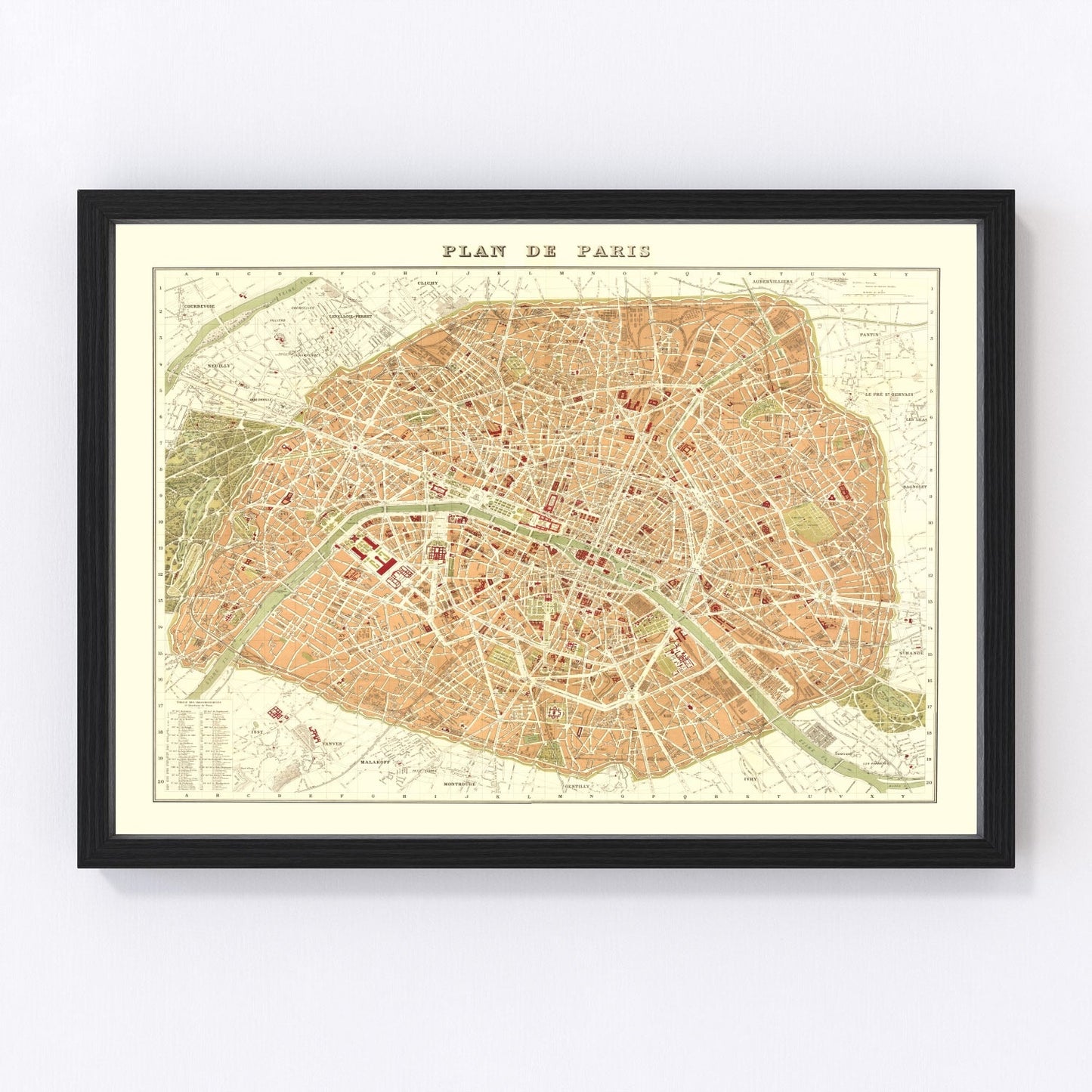 Vintage Map of Paris, France 1893