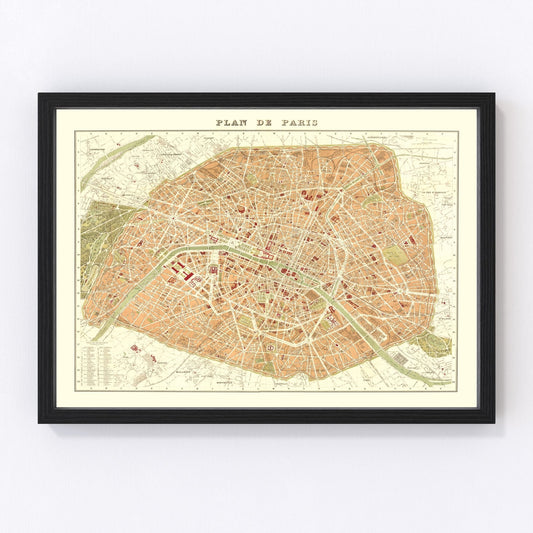 Vintage Map of Paris, France 1893