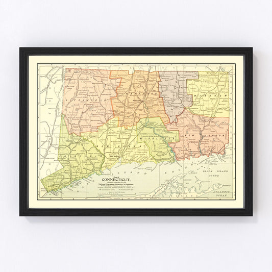 Vintage Map of Connecticut 1900