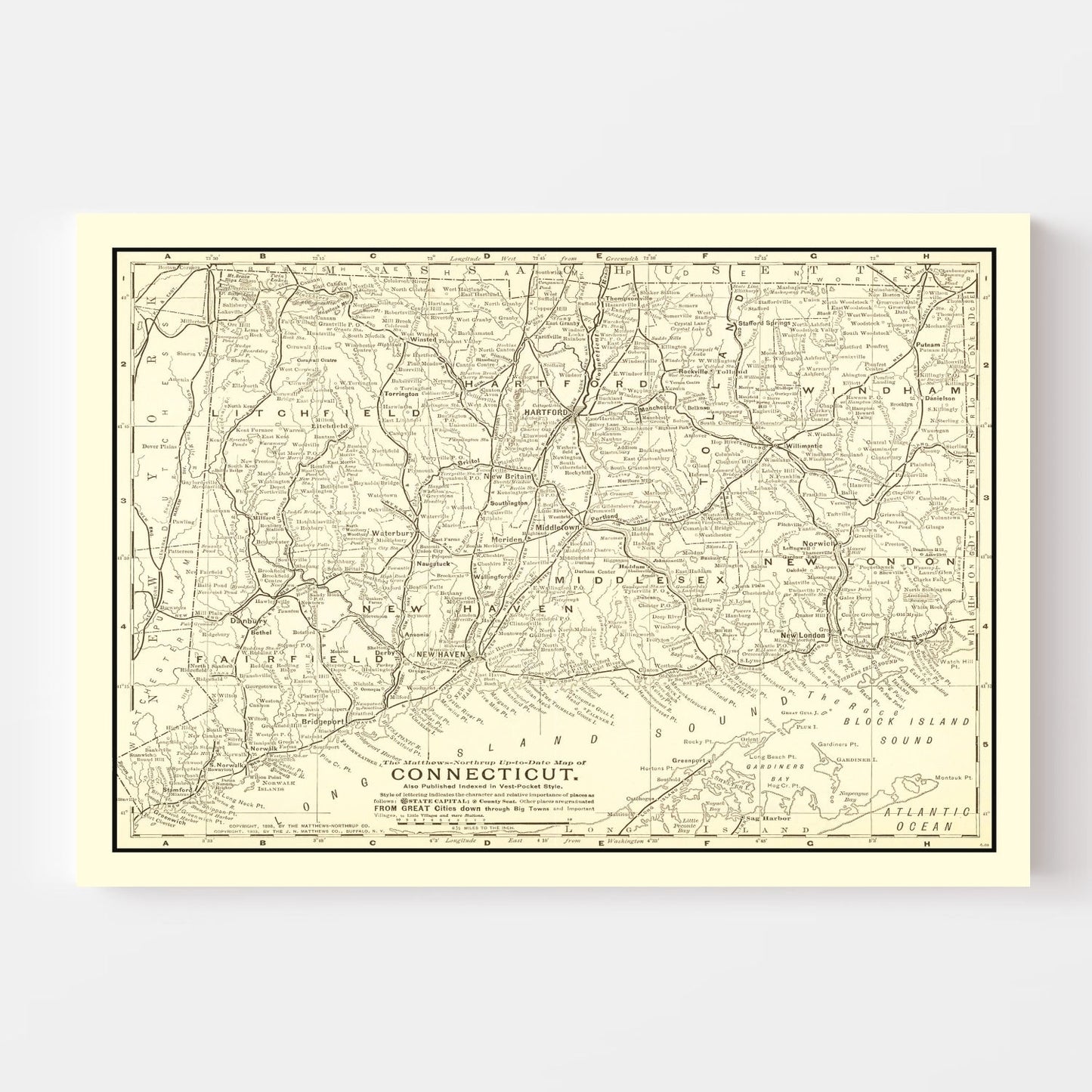 Vintage Map of Connecticut 1898