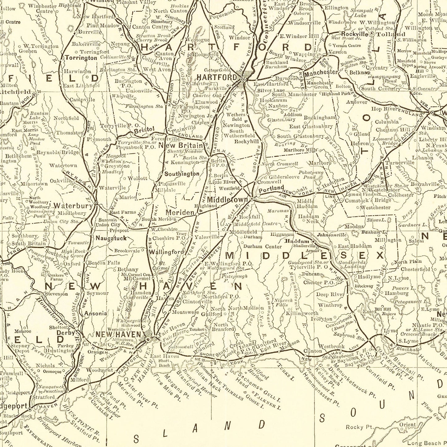 Vintage Map of Connecticut 1898