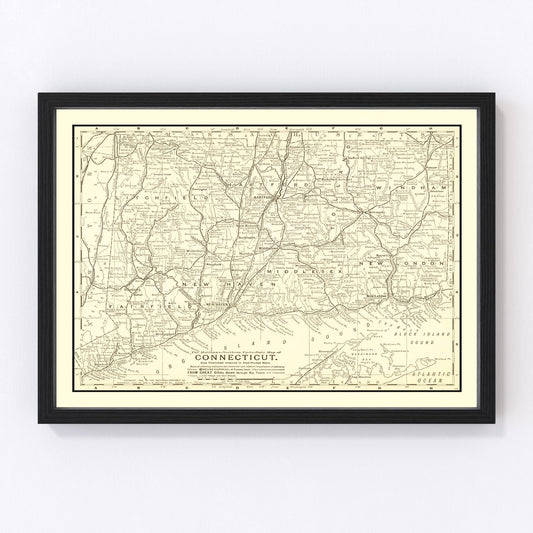 Vintage Map of Connecticut 1898