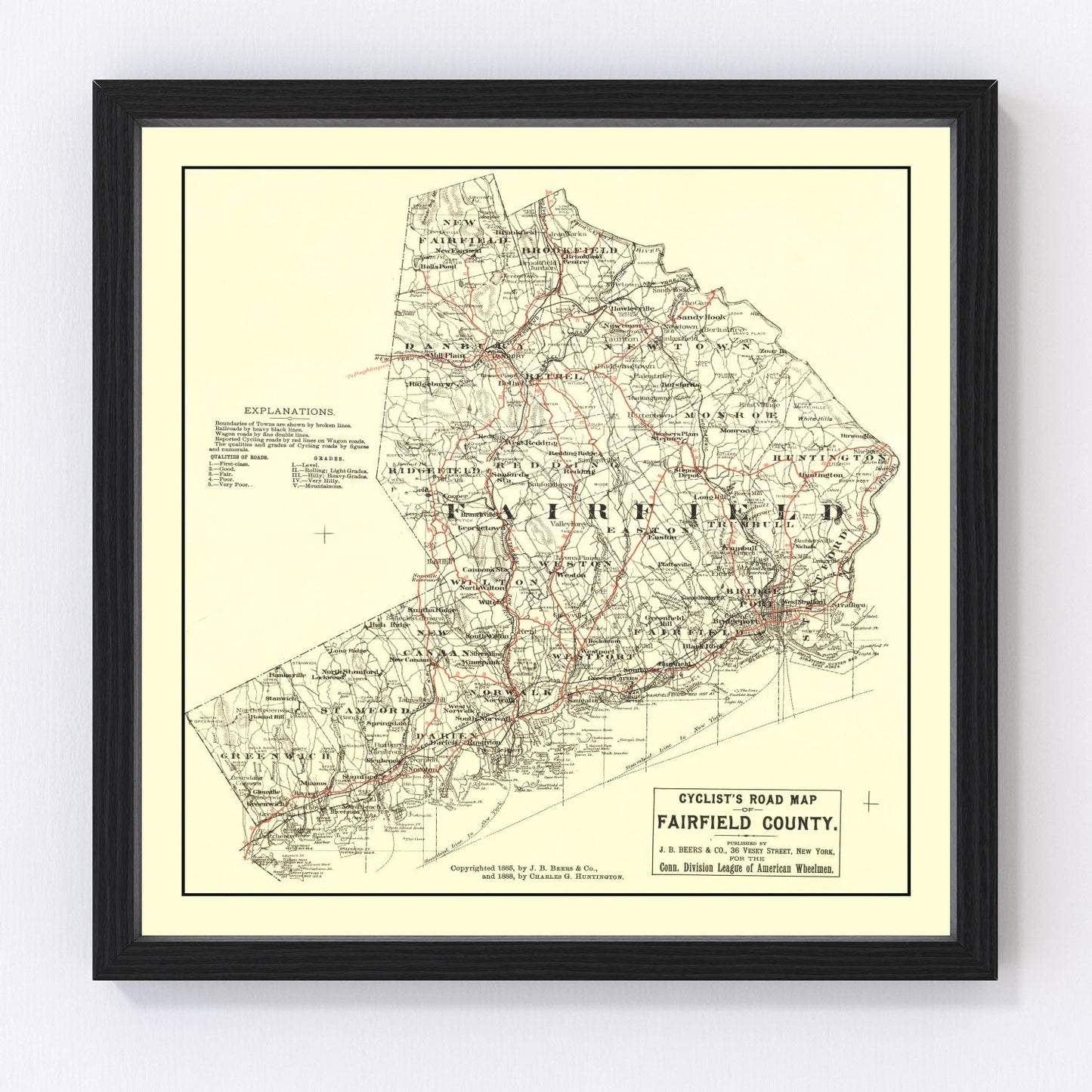 Vintage Map of Fairfield County, Connecticut 1885