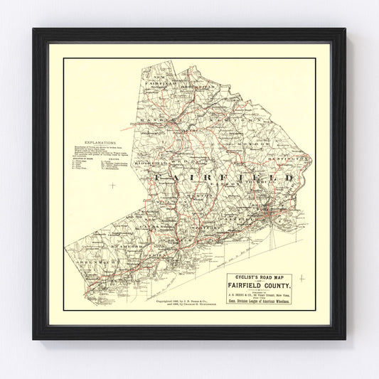 Vintage Map of Fairfield County, Connecticut 1885