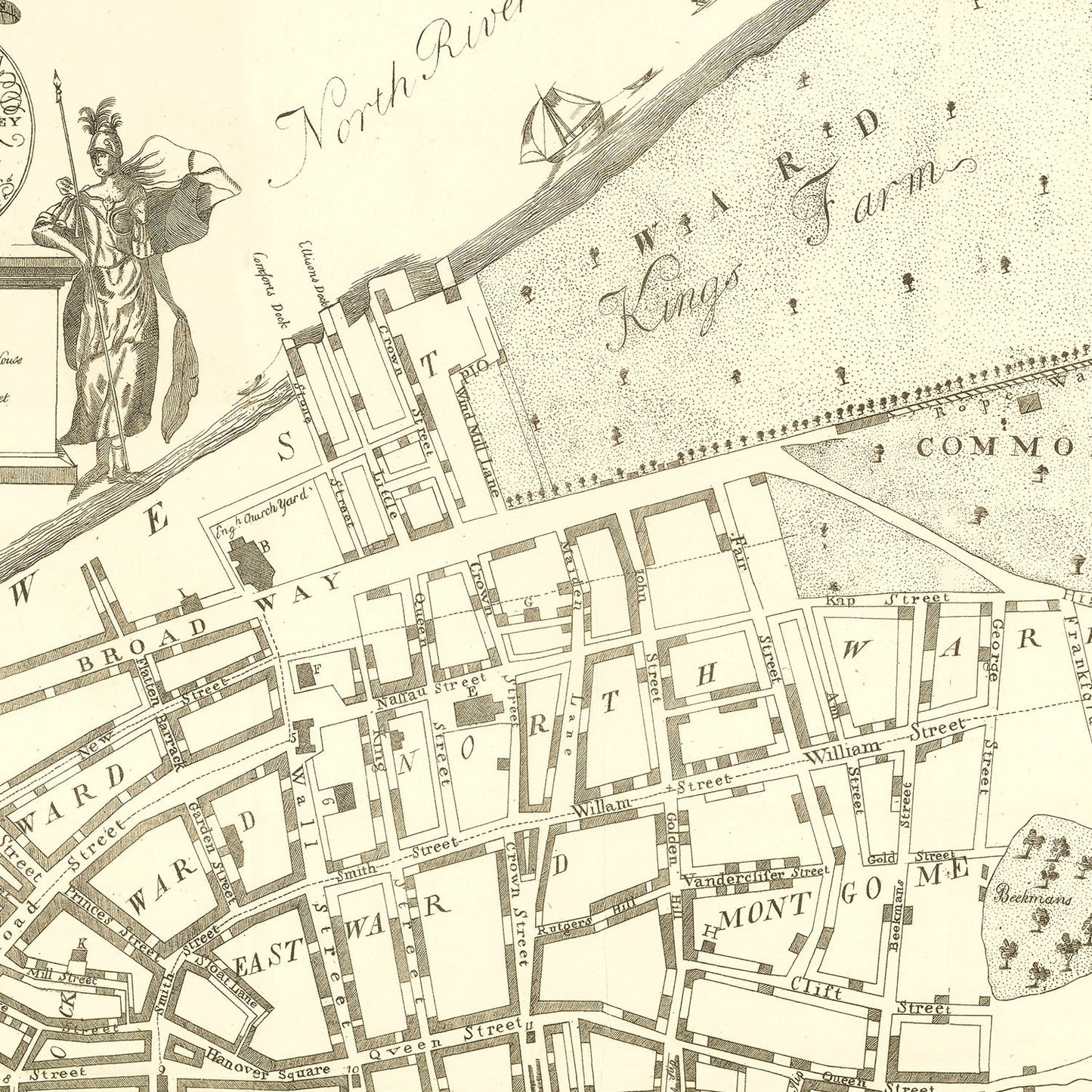 Vintage Map of New York City, New York 1728