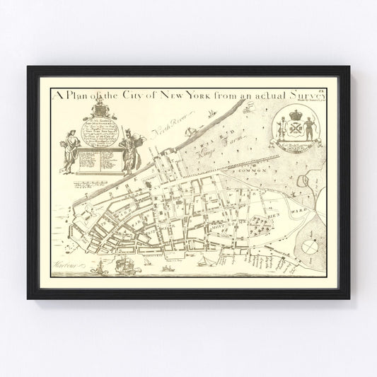Vintage Map of New York City, New York 1728