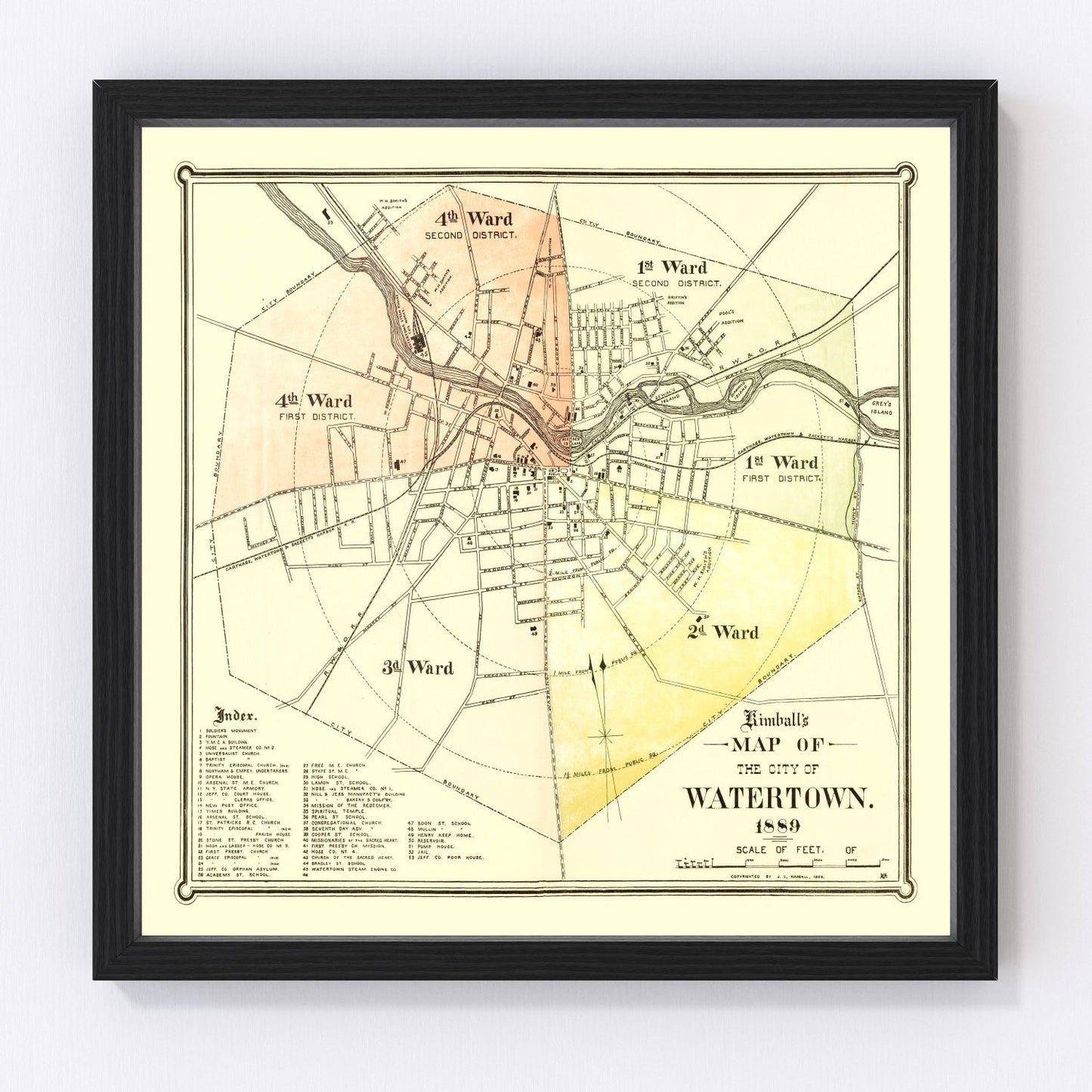 Vintage Map of Watertown, New York 1889