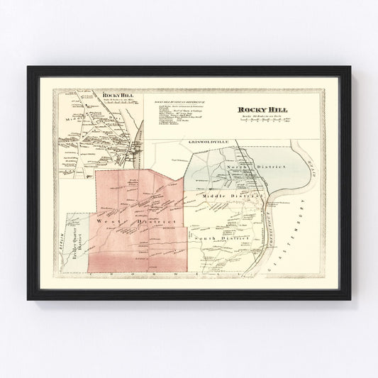 Vintage Map of Rocky Hill, Connecticut 1869