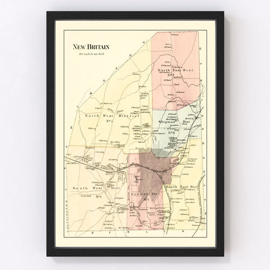 Vintage Map of New Britain, Connecticut 1869