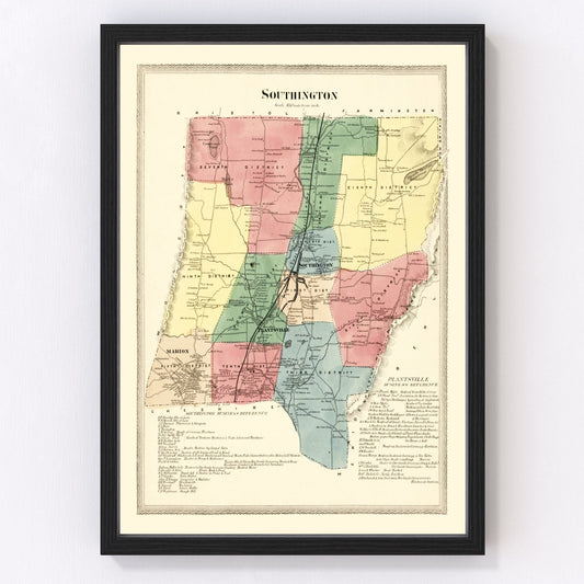 Vintage Map of Southington, Connecticut 1869