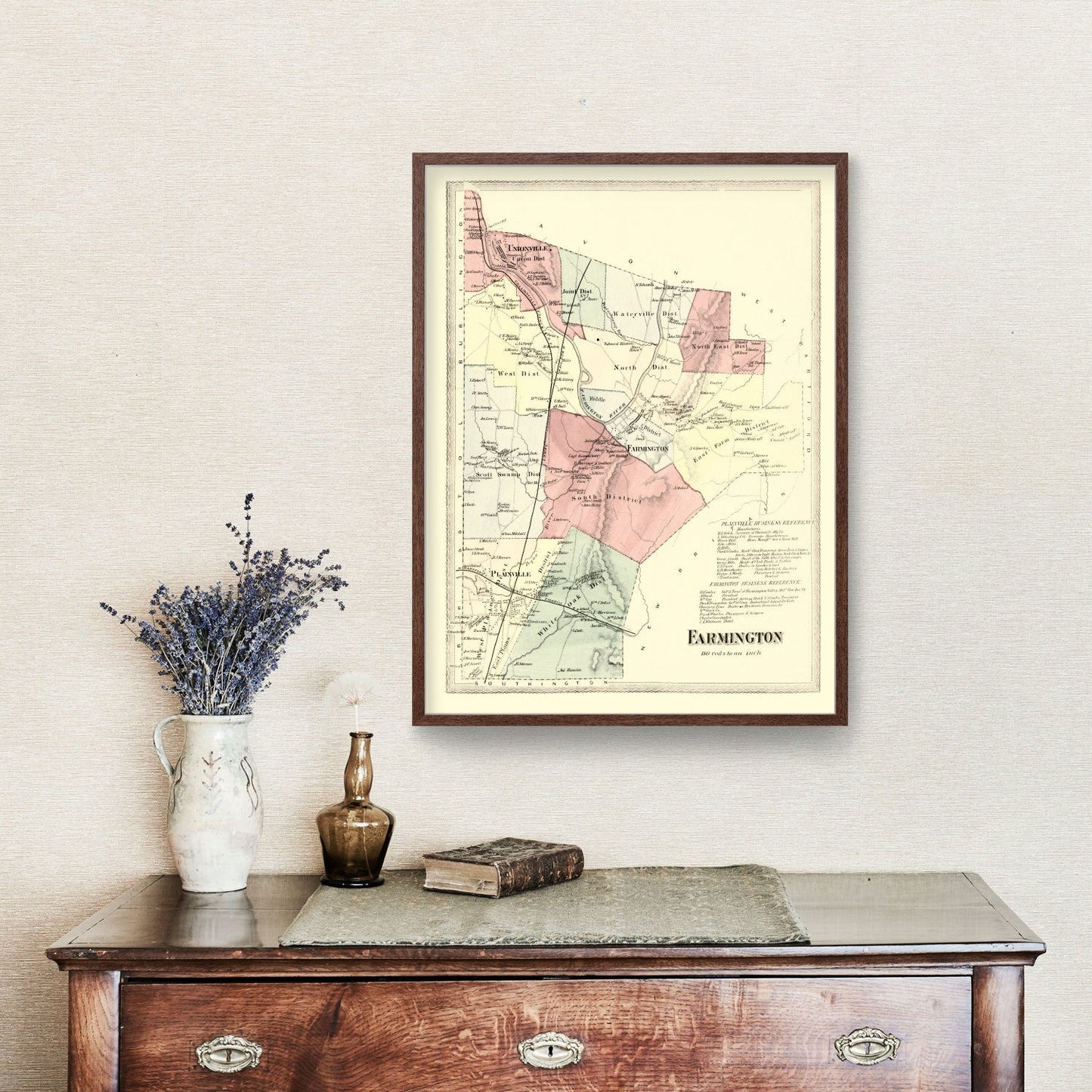 Vintage Map of Farmington, Connecticut 1869