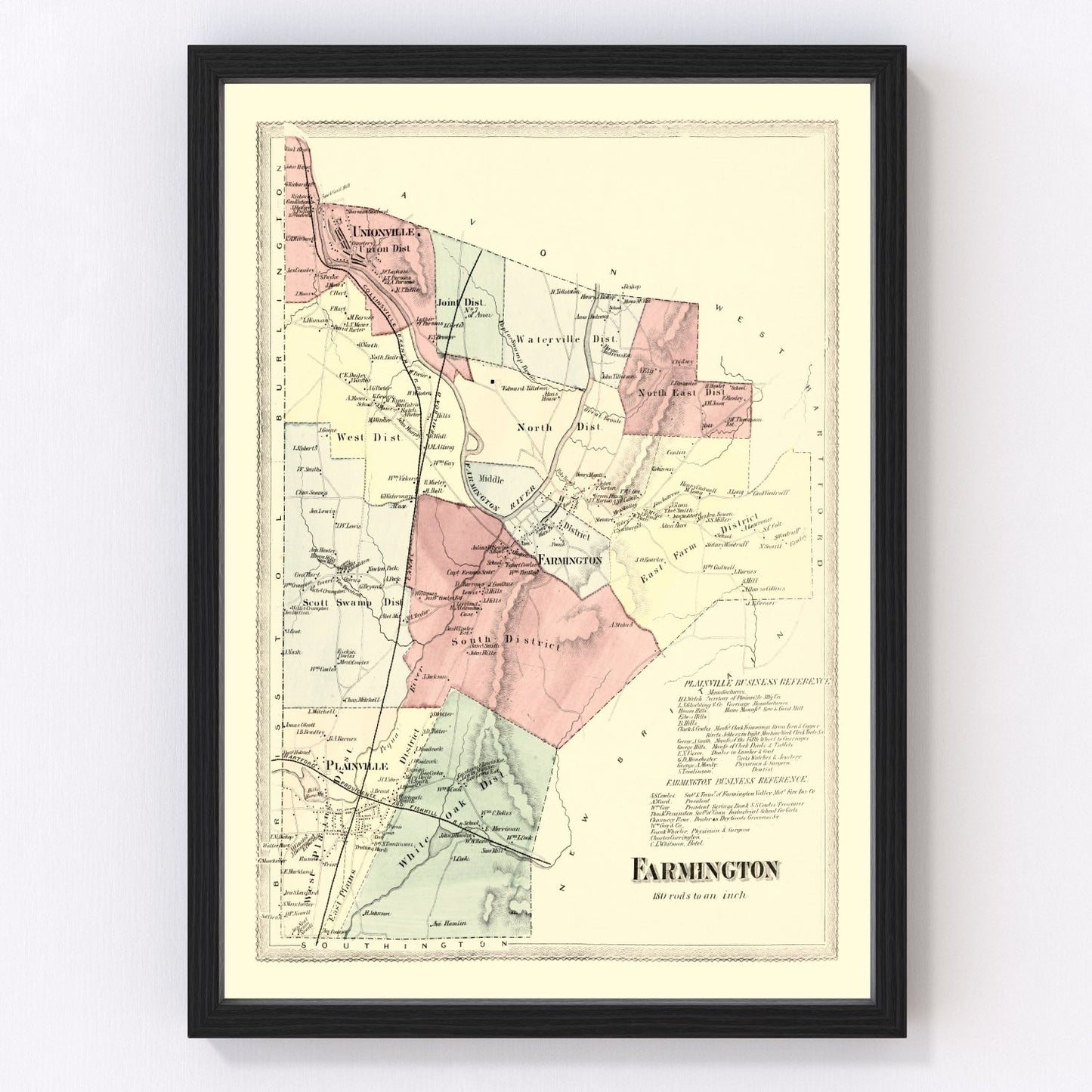 Vintage Map of Farmington, Connecticut 1869