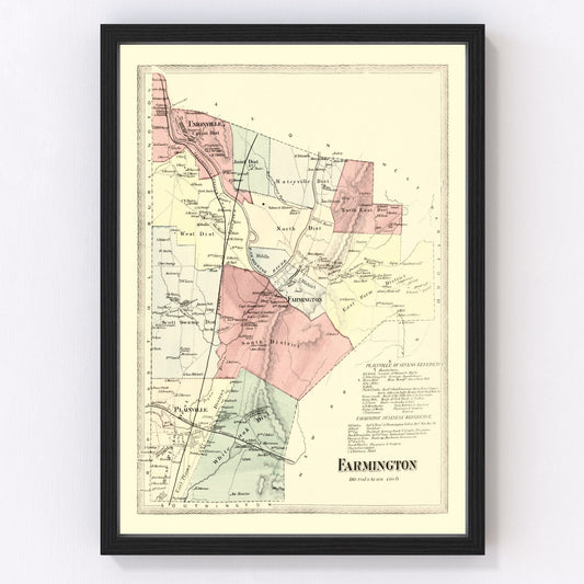 Vintage Map of Farmington, Connecticut 1869