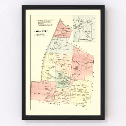 Vintage Map of Bloomfield, Connecticut 1869