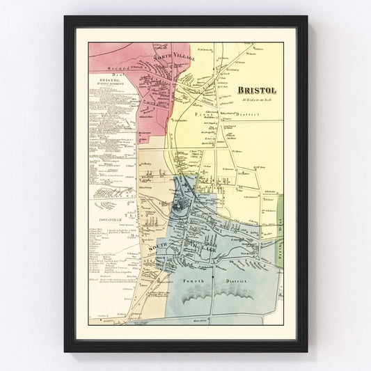 Vintage Map of Bristol, Connecticut 1869