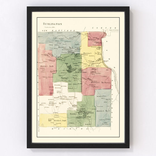 Vintage Map of Burlington, Connecticut 1869