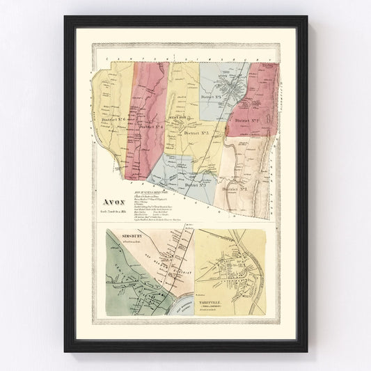 Vintage Map of Avon, Connecticut 1869