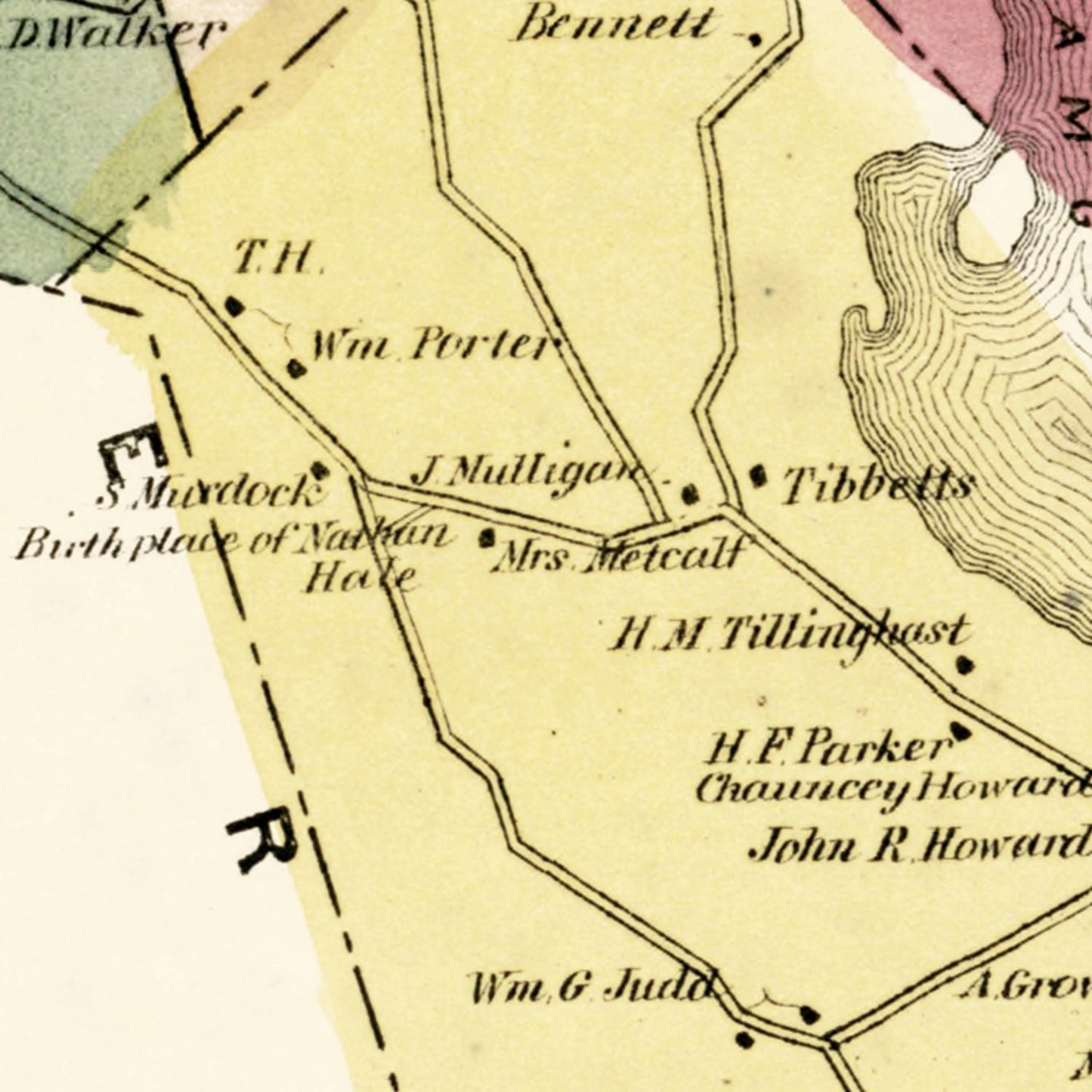 Vintage Map of Town of Coventry, Connecticut 1869