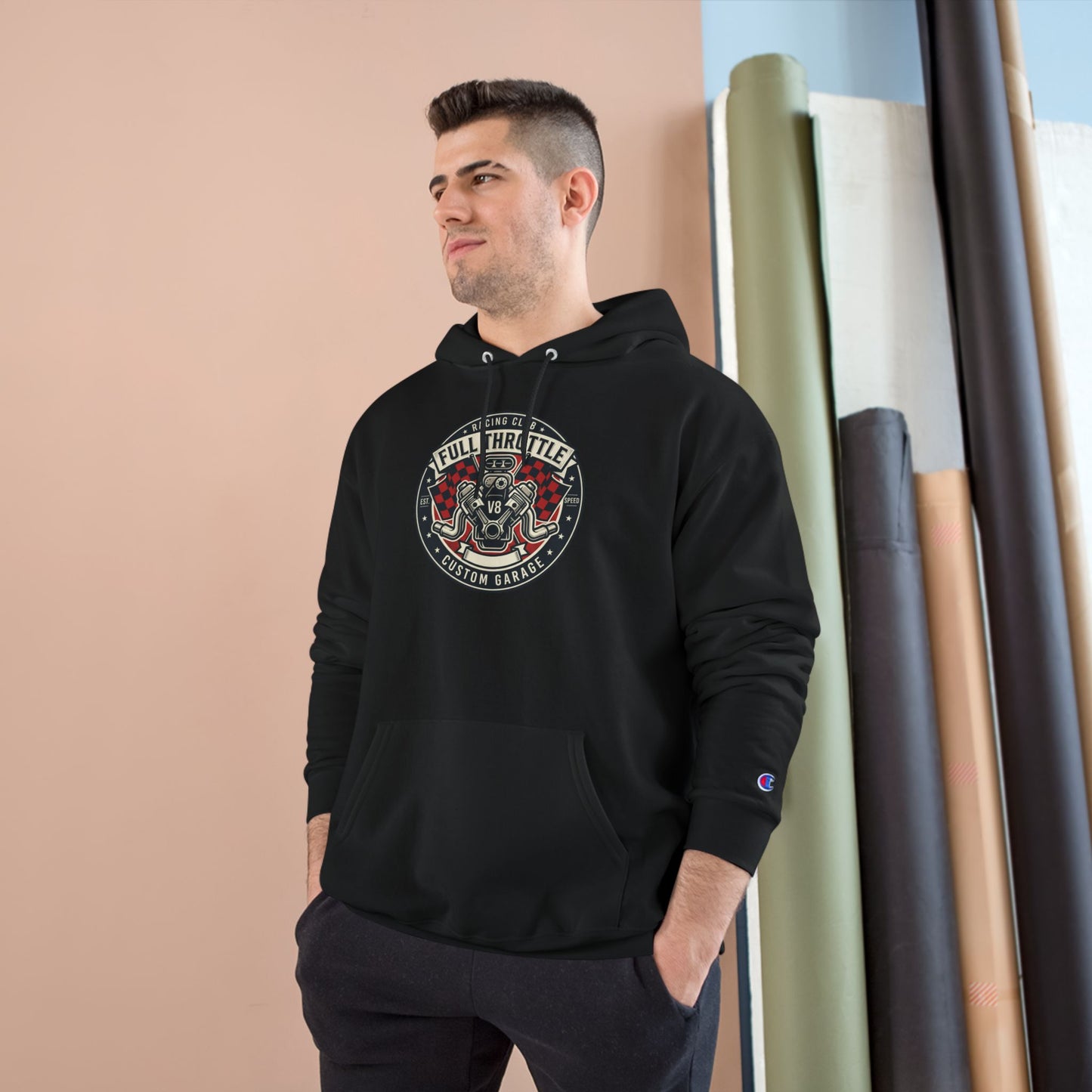 Full Throttle Champion Hoodie — Vintage Racing Graphic