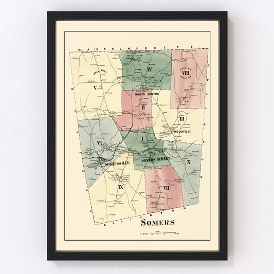 Vintage Map of Somers, Connecticut 1869