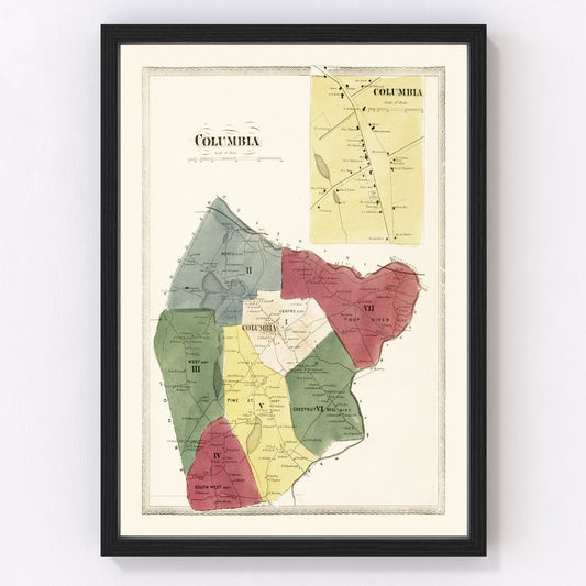 Vintage Map of Columbia, Connecticut 1869
