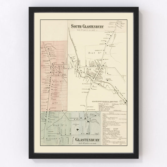 Vintage Map of South Glastenbury, Connecticut 1869