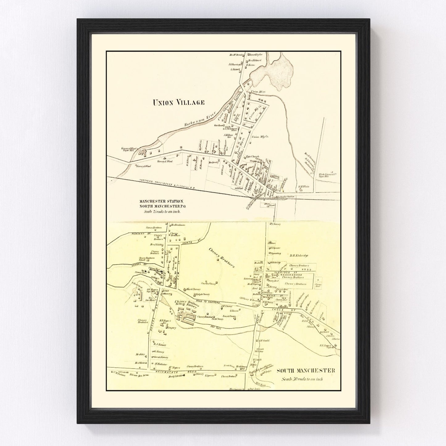 Vintage Map of Union Village, Connecticut 1869