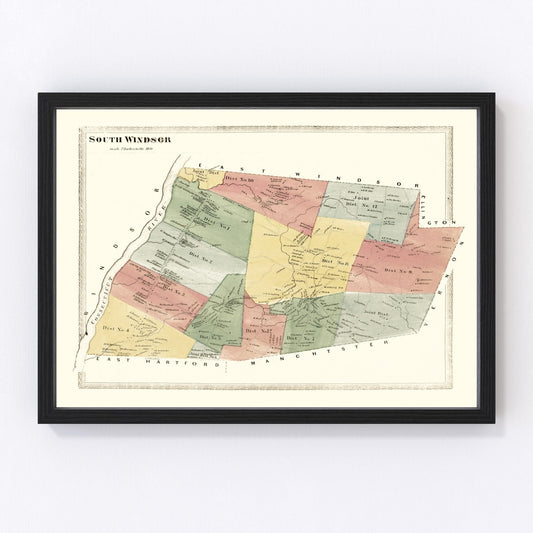 Vintage Map of South Windsor, Connecticut 1869