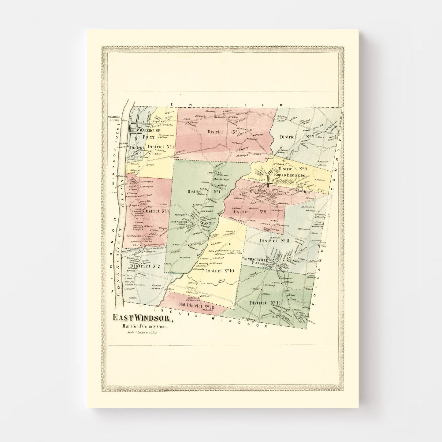 Vintage Map of East Windsor, Connecticut 1869