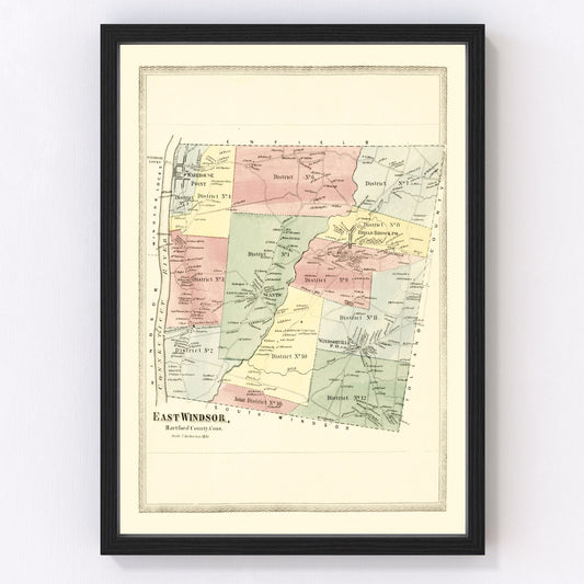 Vintage Map of East Windsor, Connecticut 1869