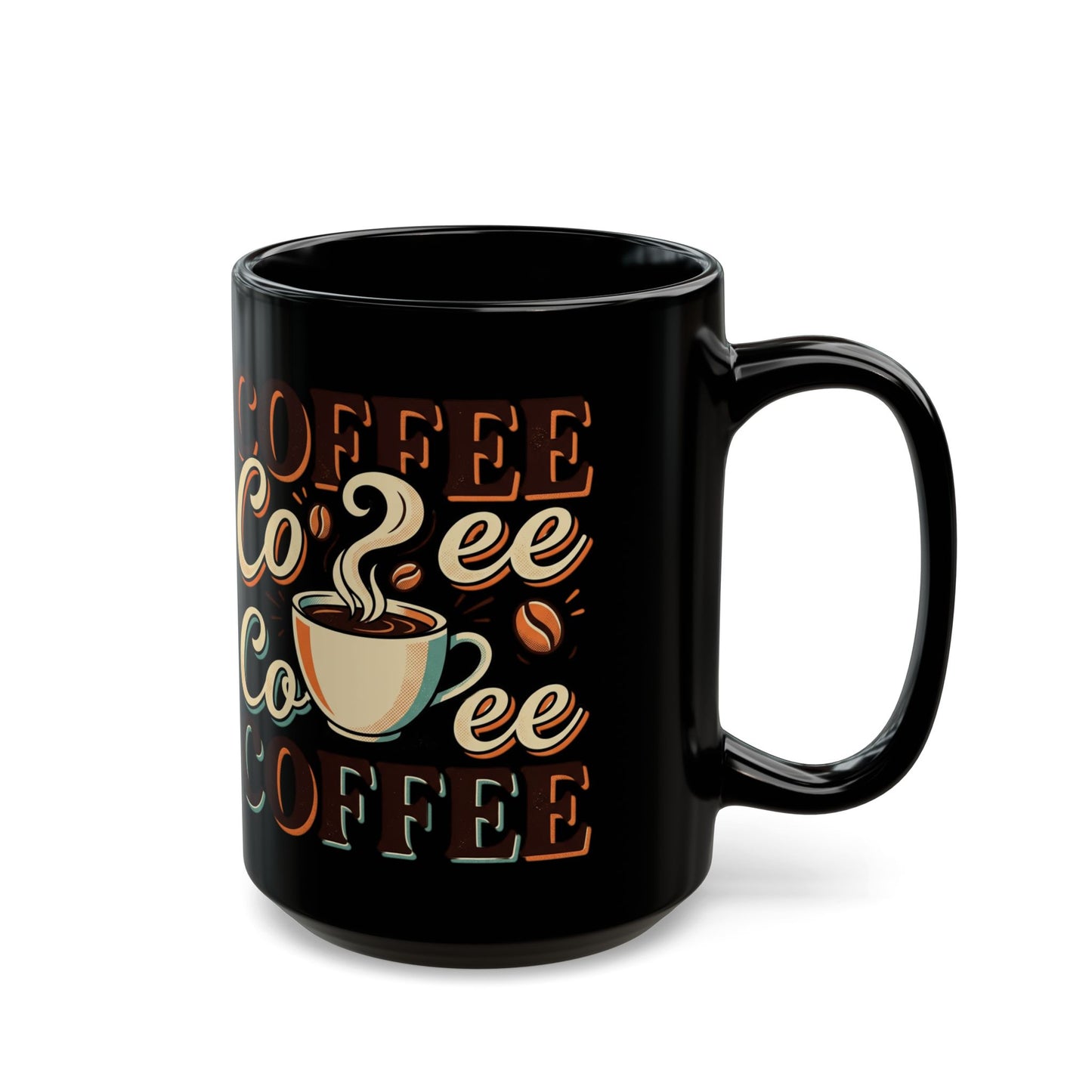 Coffee Lovers Black Mug — Retro 'Coffee' Typography with Steaming Cup (11oz & 15oz)