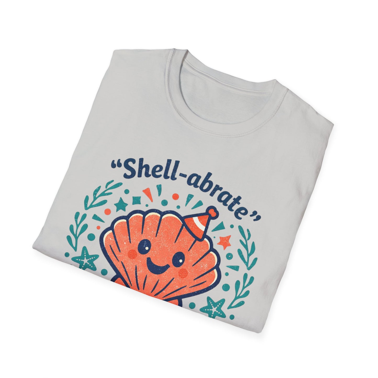 Shell-abrate Happy Seashell T-Shirt — "life's little moments" Cute Beach Graphic Tee