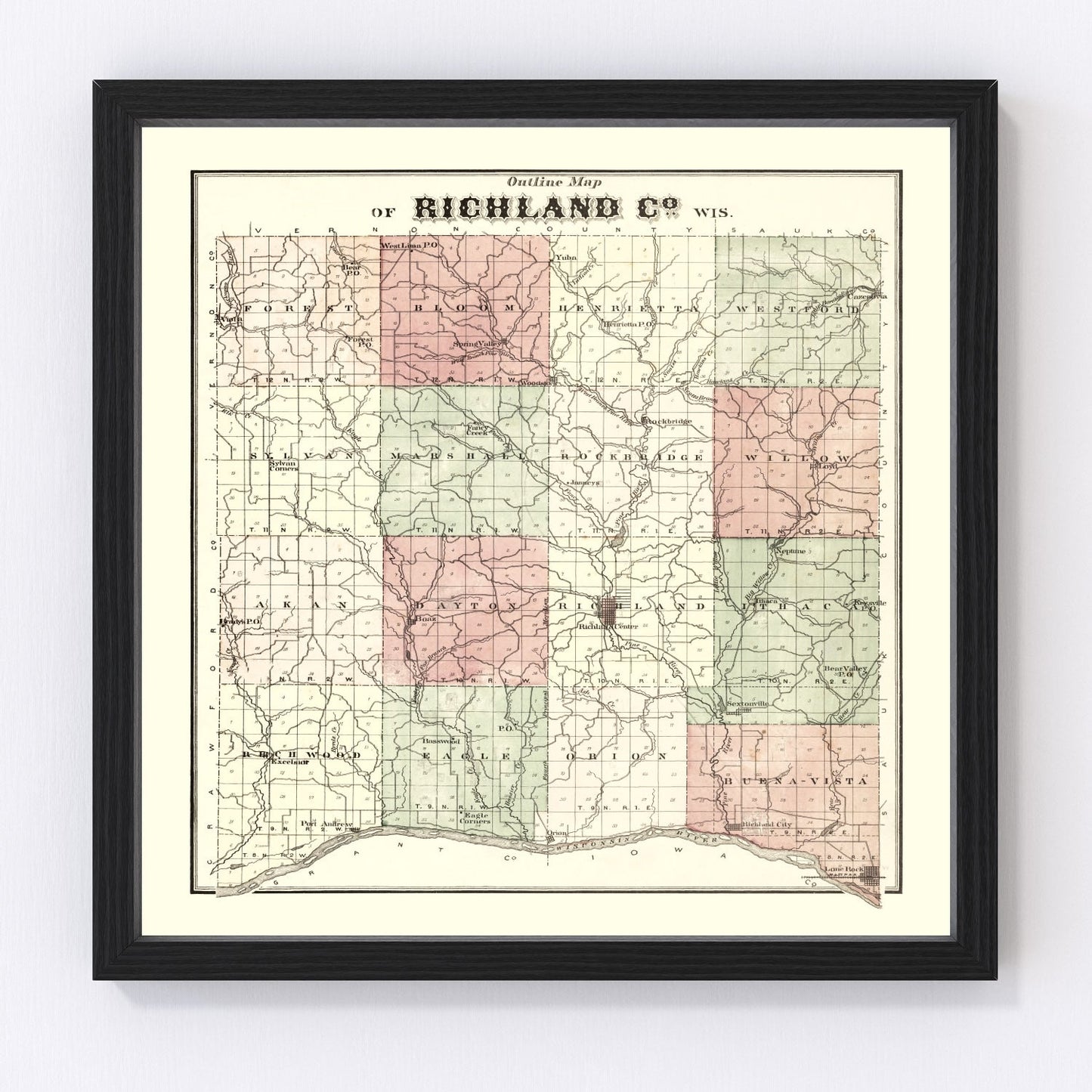 Vintage Map of Richland County, Wisconsin 1874