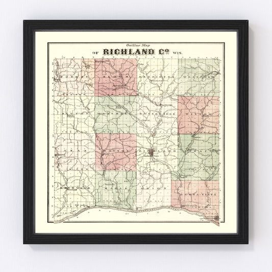 Vintage Map of Richland County, Wisconsin 1874