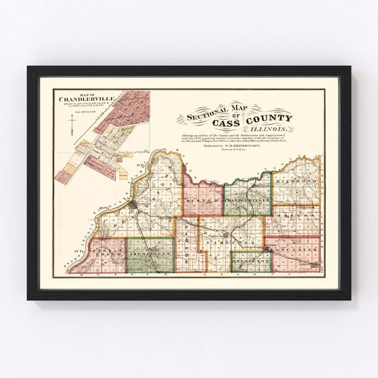 Vintage Map of Cass County, Illinois 1874