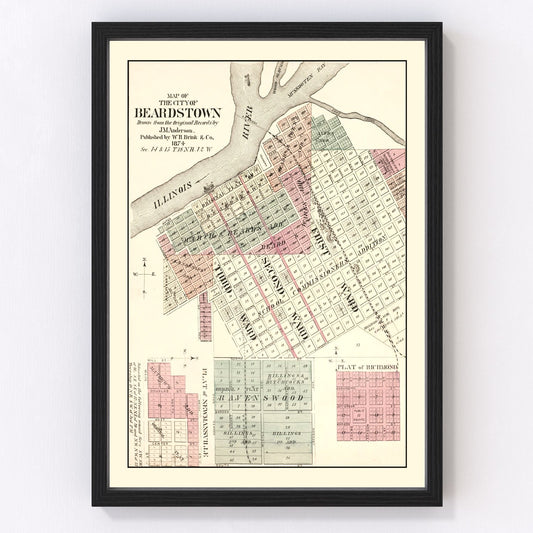 Vintage Map of Beardstown, Illinois 1874
