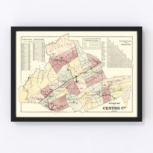 Vintage Map of Centre County, Pennsylvania 1874