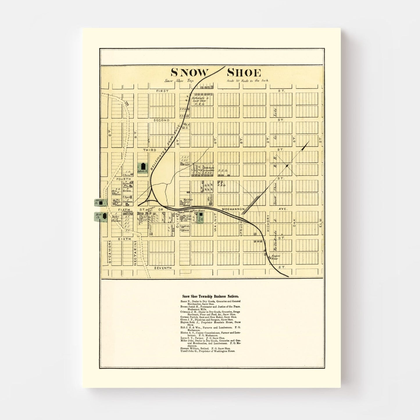 Vintage Map of Snow Shoe, Pennsylvania 1874