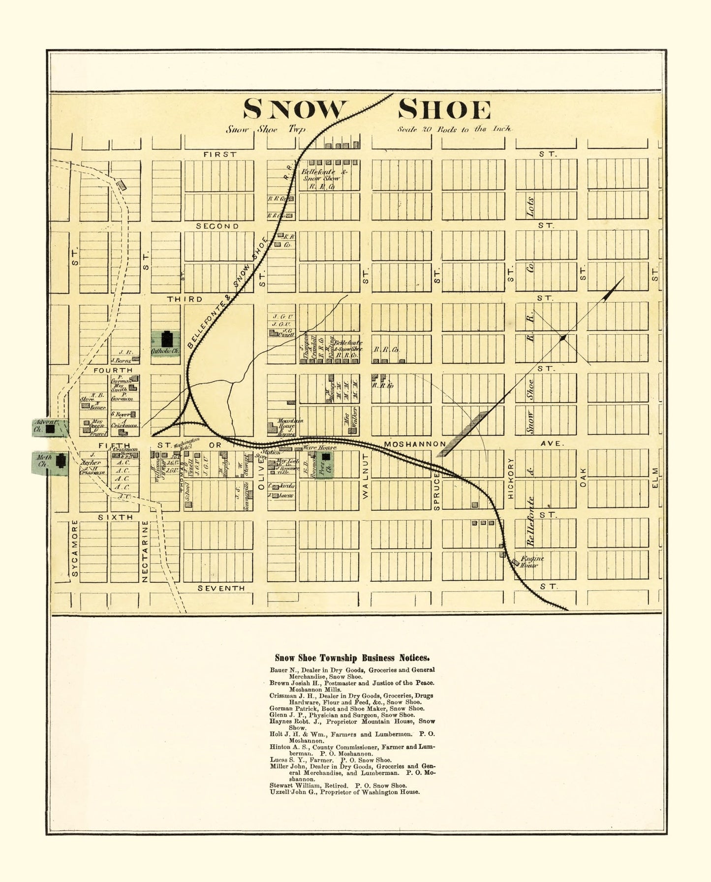 Vintage Map of Snow Shoe, Pennsylvania 1874