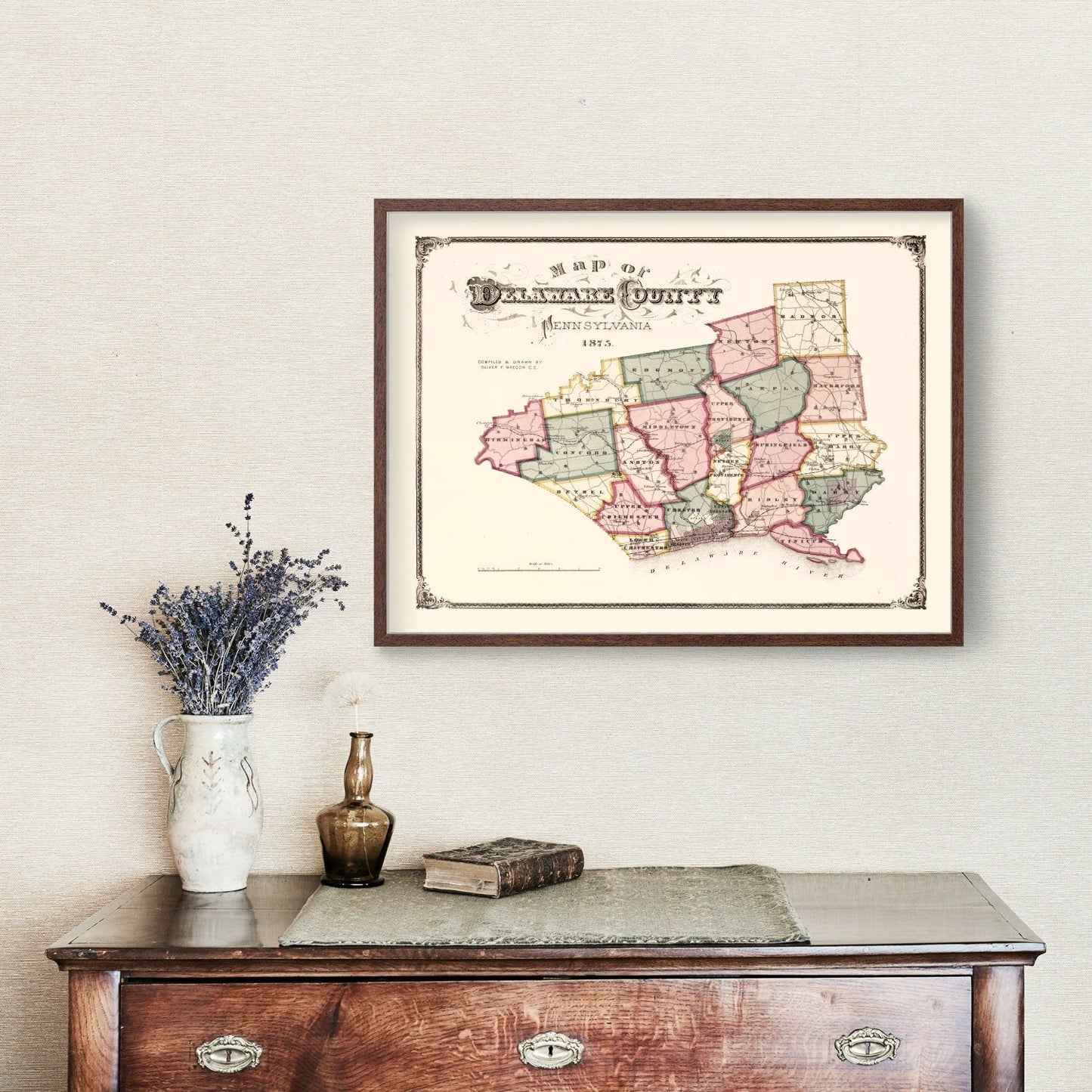 Vintage Map of Delaware County, Pennsylvania 1875