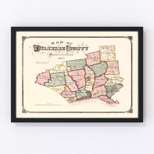 Vintage Map of Delaware County, Pennsylvania 1875