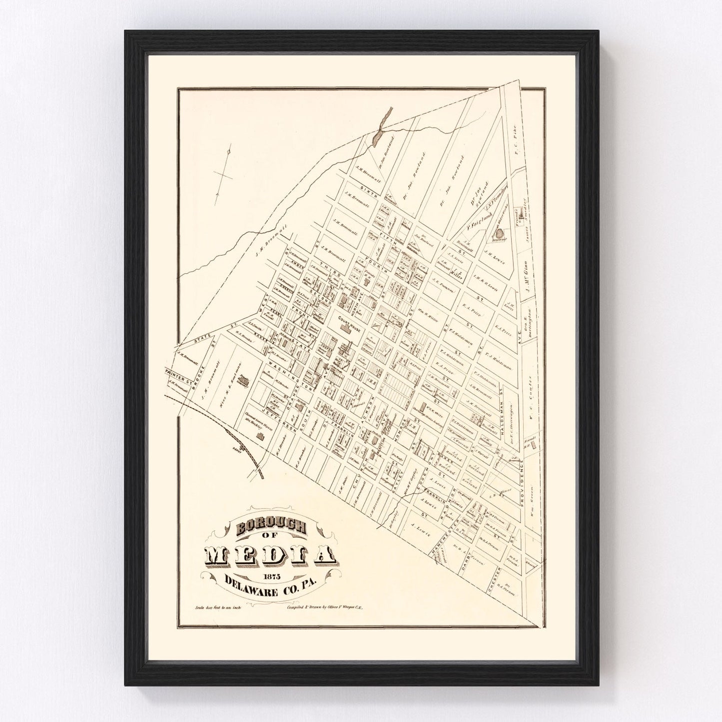Vintage Map of Media, Pennsylvania 1875